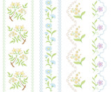Seamless borders with various flowers. Embroidery, needlework patterns.