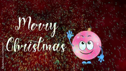 Merry Christmas animation. Greeting card on a red background.