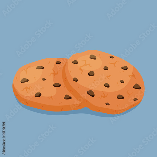 Oatmeal cookies with chocolate pieces. Vector illustration of tasty brown biscuits with in flat cartoon style.