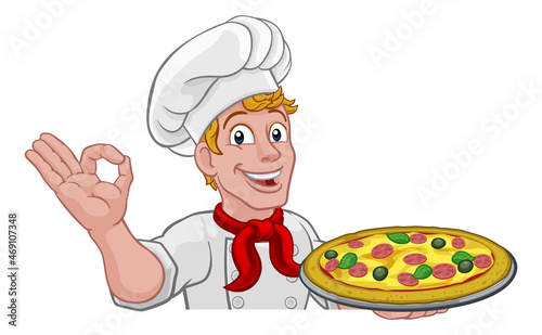 Chef Pizza Cook Man Cartoon Peeking Over Sign