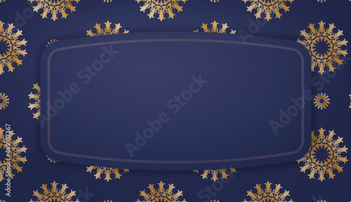 Baner in dark blue with a mandala with gold ornaments and a place for your text
