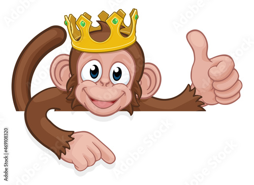 Monkey King Crown Thumbs Up Pointing Sign Cartoon