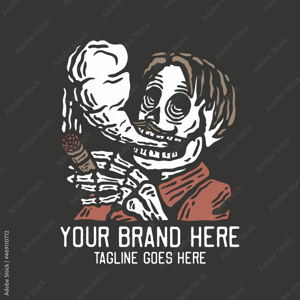skeleton smoking vintage t shirt design template