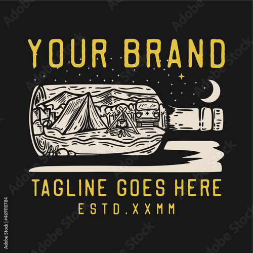 camping in the bottle vintage t shirt design template