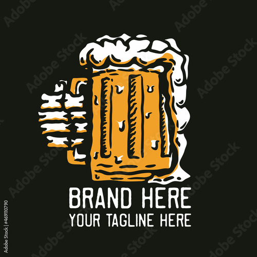 skeleton hand holding a cup of beer vintage t shirt design template