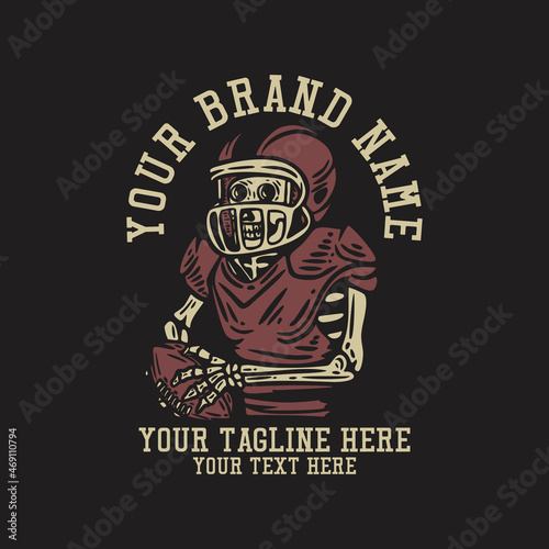 american football skeleton vintage t shirt design template