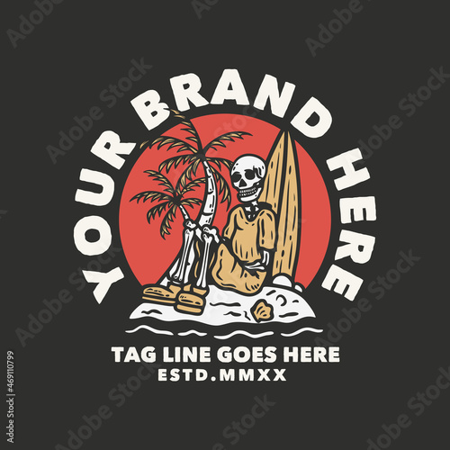 skeleton on the beach vintage t shirt design template