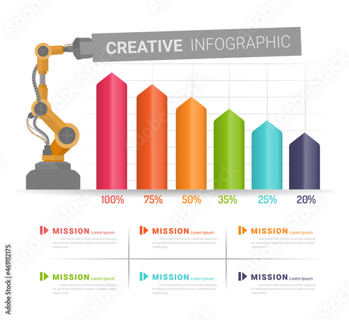 Infographic for Robotic arm Industrial, Factory robots conveyor flat design, Ready template for workflow layout, banner, number options, step up options, web design, diagr