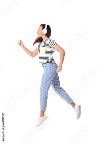 Jumping young African-Ameri...