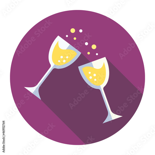 Champagne glasses, Valentine's day, party, flat icon with a long shadow