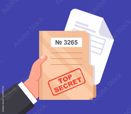 folder with classified documents. hold dirt in your hand. state secret. flat vector illustration