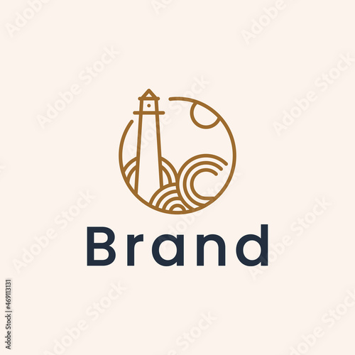 lighthouse line outline logo design vector