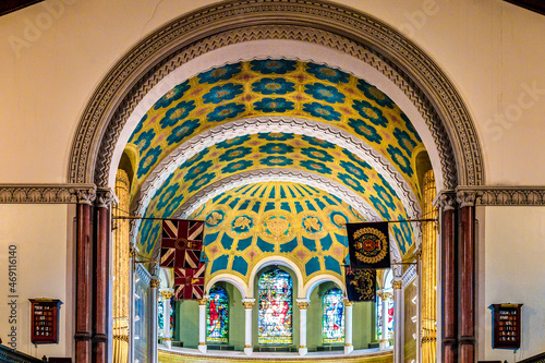 Interior Romanesque Revival Architecture in the Presbyterian Saint Andrew Church in Toronto  Canada