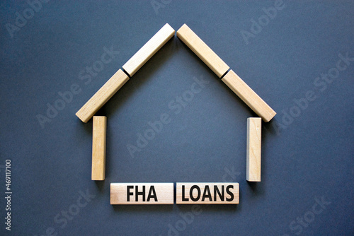 FHA federal housing administration loans symbol. Concept words 'FHA federal housing administration loans' on wooden blocks on a beautiful grey background. Business and FHA loans concept. Copy space. photo