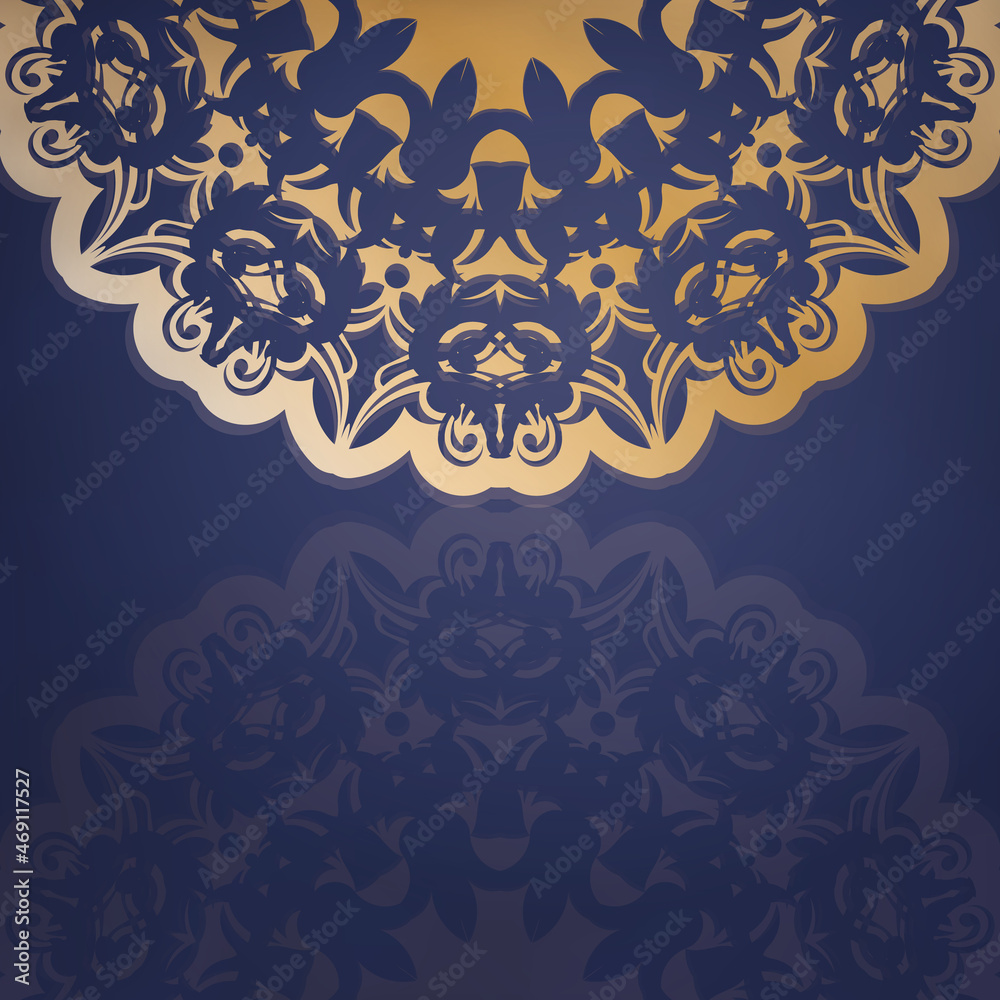 Business card template in dark blue color with vintage gold pattern for your personality.