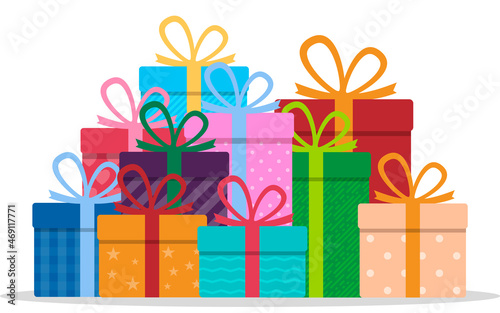 Gift box stack or pile. Vector illustration.