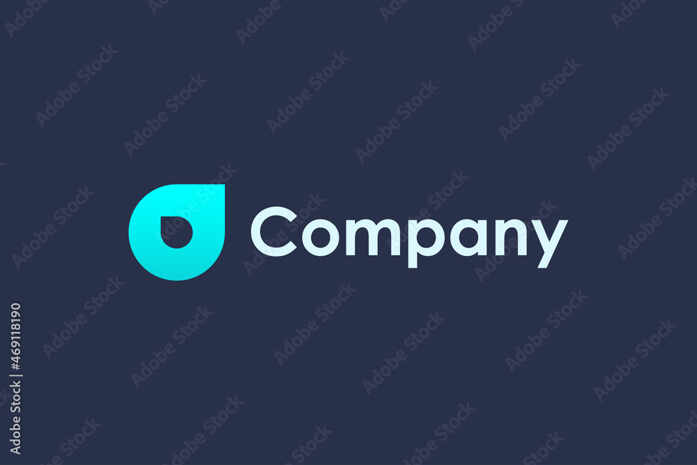 Simple Droplet Logo. Blue Initial Letter D with Waterdrop Combination