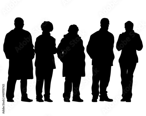 Big crowds people on street. Isolated silhouette on a white background
