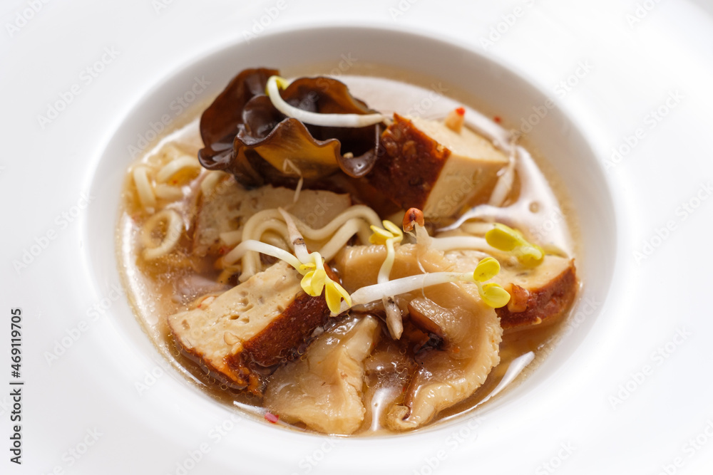 Japanese ramen soup with broth tofu and noodles
