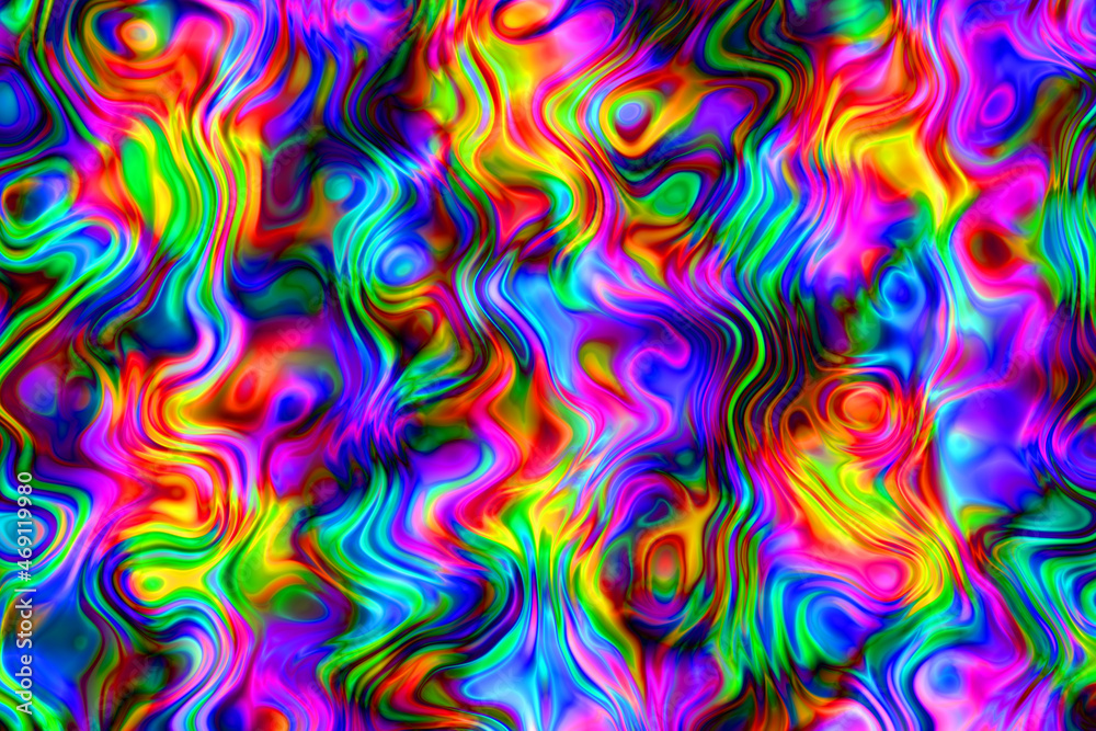 Obraz premium Abstract rainbow fluid texture background with metallic waves. metaverse background, 3D render illustration