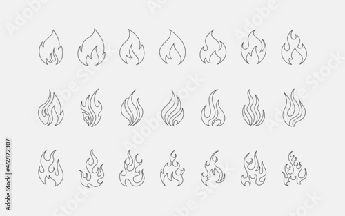 Fototapeta Naklejka Na Ścianę i Meble -  Fire flame icon, thin line style, flat design collection vector. Simple fire flame, fireball, fire outline vector illustration set.