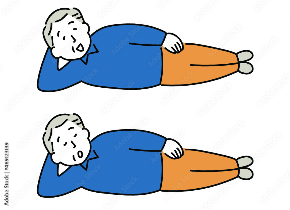 寝転がる老人 寝転ぶ老人 うたた寝するおじいさん イラスト うたた寝 Stock Vector | Adobe Stock