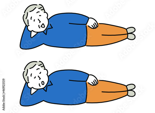 寝転がる老人　寝転ぶ老人
うたた寝するおじいさん　イラスト　うたた寝