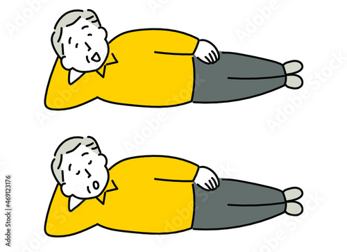 寝転がる老人　寝転ぶ老人
うたた寝するおじいさん　イラスト　うたた寝