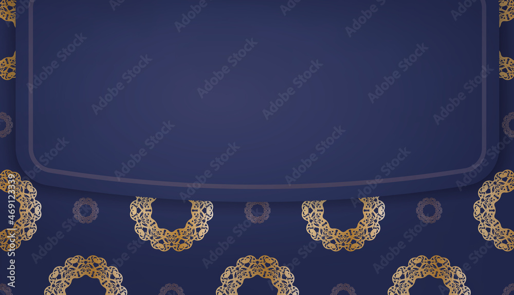 Dark blue background with abstract gold ornament for design under logo or text