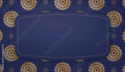 Dark blue background with abstract gold ornaments and place for logo or text