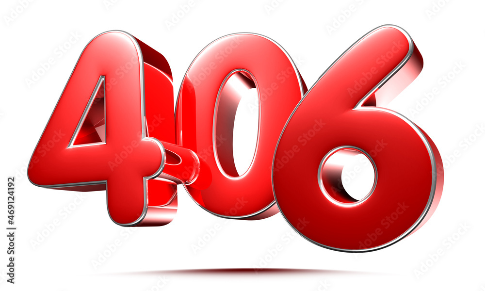 Rounded red numbers 406 on white background 3D illustration with clipping path Rounded red numbers 406 on white background 3D illustration with clipping path