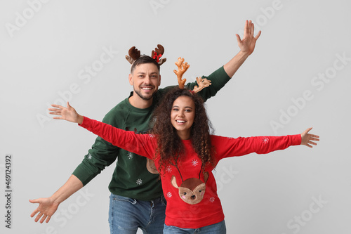 Happy couple in Christmas s...