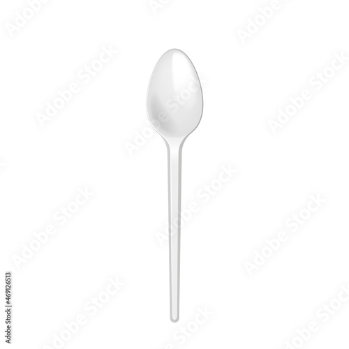 Disposable spoon. Realistic plastic kitchen utensil for serving. Flatware mockup for picnic lunch