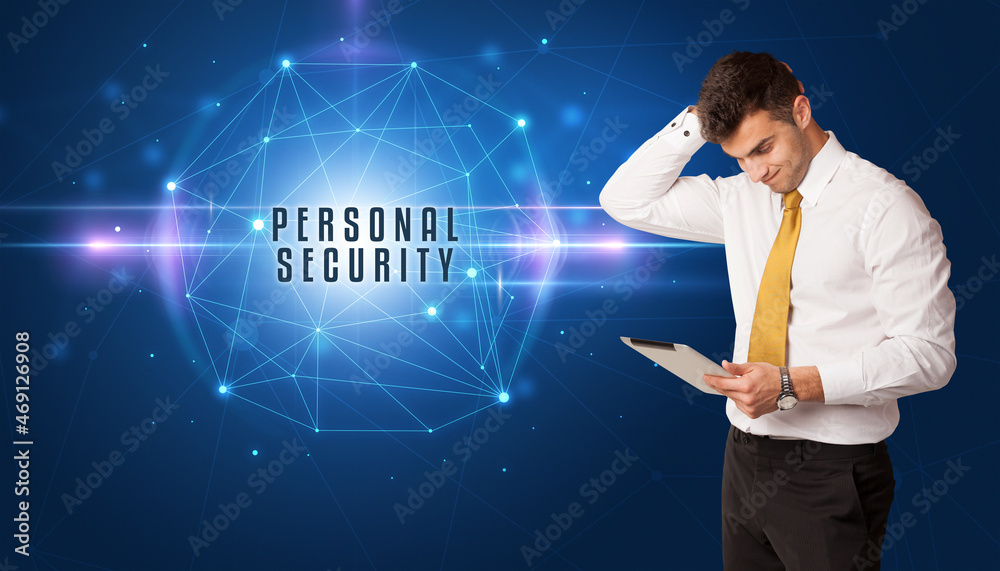 businessman thinking about security concept businessman thinking about security concept