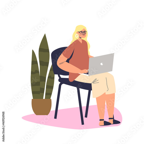 Female worker use laptop making notes during workshop or business training from successful mentor