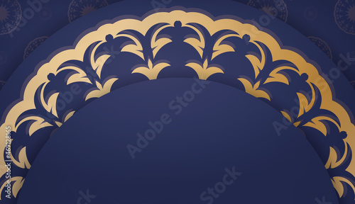 Dark blue banner template with abstract gold ornaments and place for text