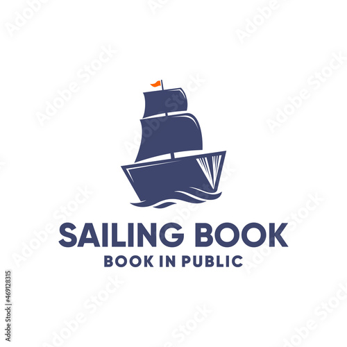 sailing book  wave  ocean  library logo inspiration