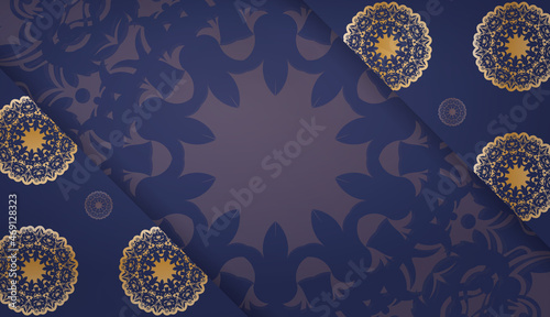 Dark blue banner template with abstract gold pattern and place for logo or text