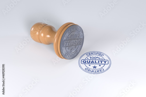 Fotografie Blue superior quality stamp with wooden stamper isolated on white background