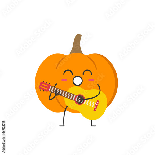 Pumpkin plays the guitar sings cute character cartoon joy vegetable happy face emotions icon vector illustration.