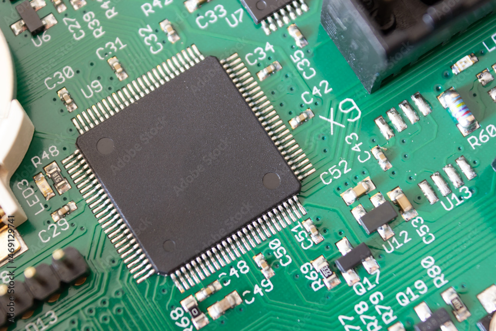 green electronic circuit with its connectors green electronic circuit with its connectors