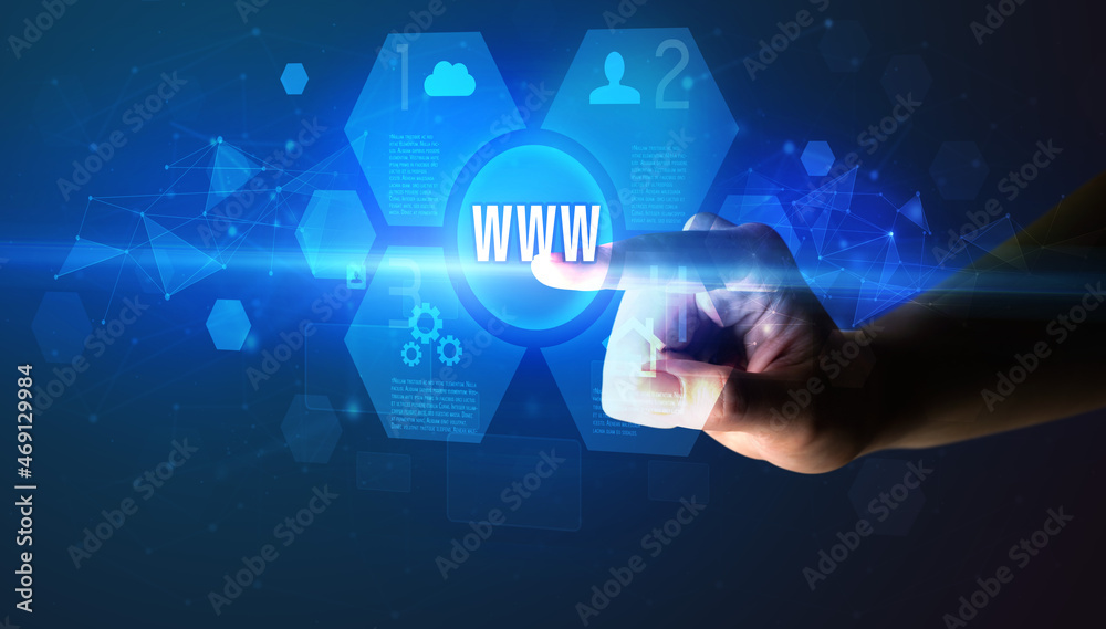 Hand touching digital button concept