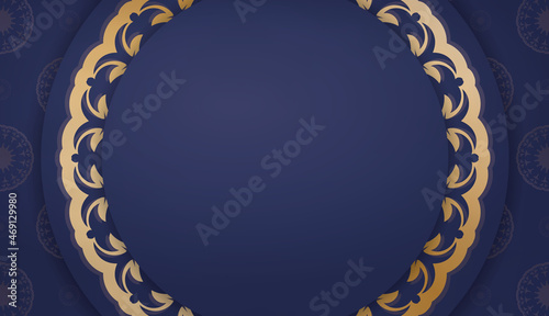 Dark blue banner template with indian gold ornaments and place for text