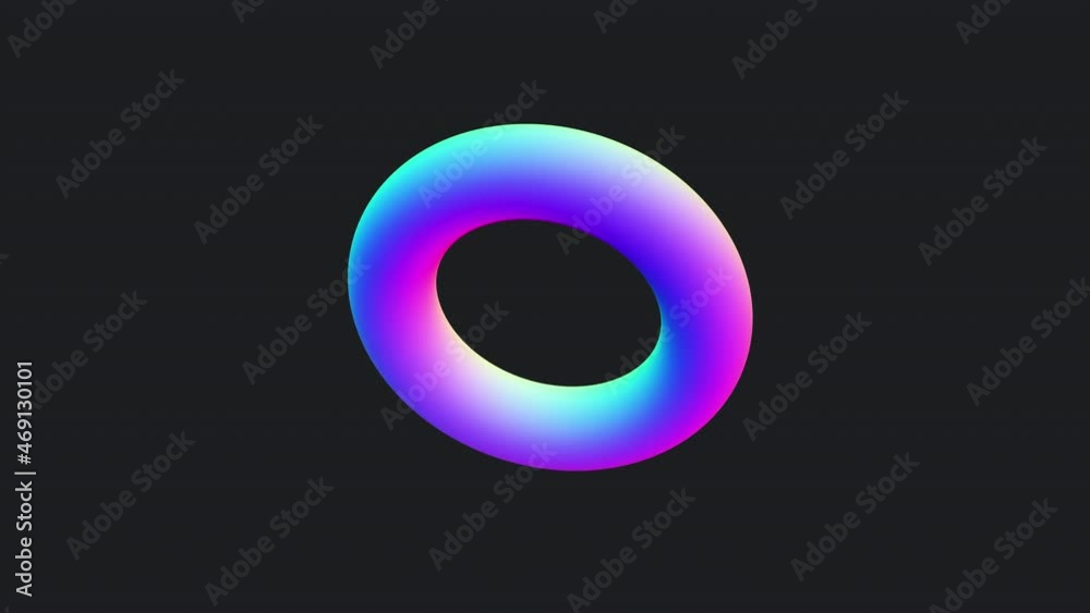 3D intro animation of rotating torus in holographic colors on black background 3D intro animation of rotating torus in holographic colors on black background