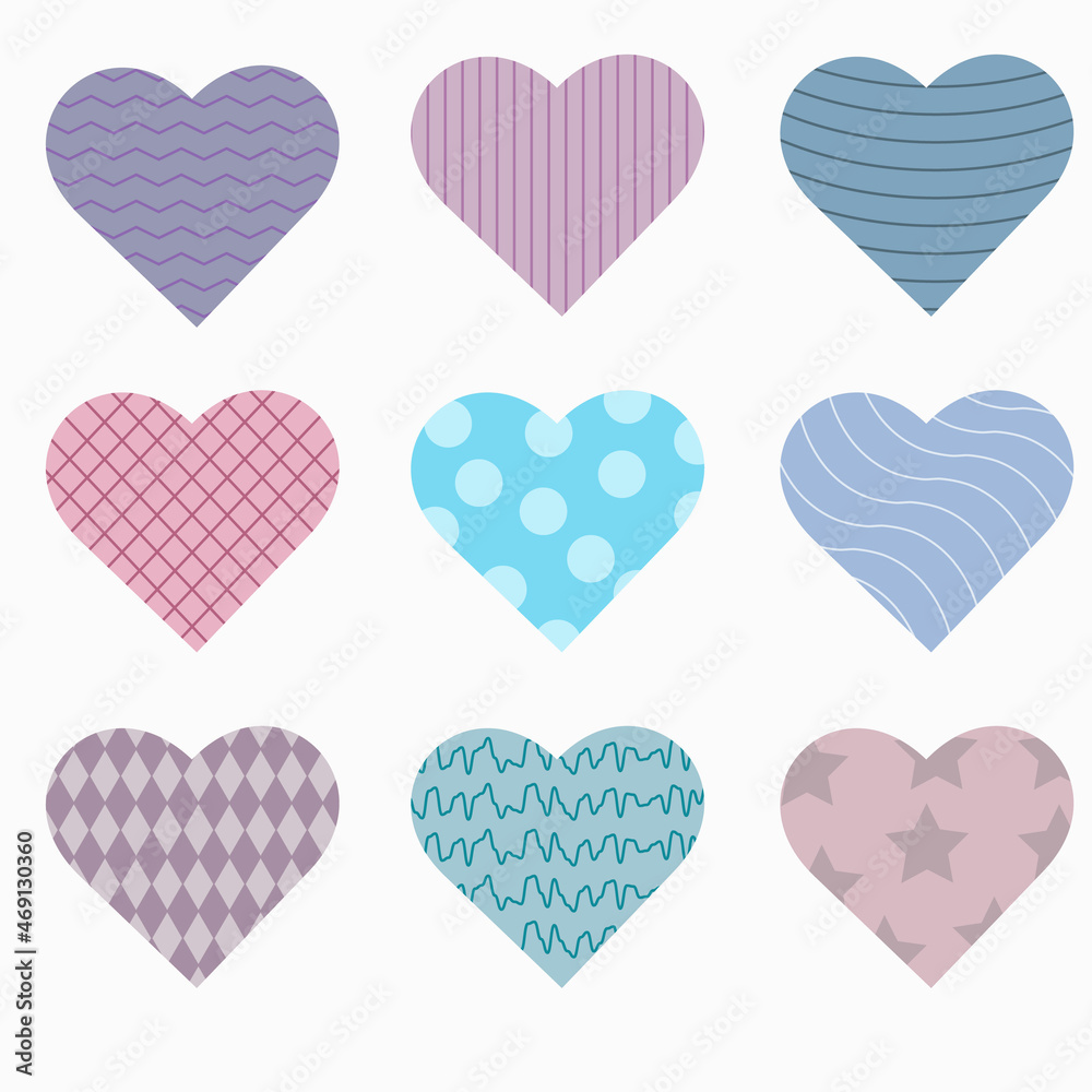 Collection of hearts with geometric design and ornament