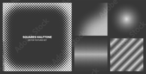 Assorted Various Halftone Square Dots Textures Vector Different Geometric Patterns Set Isolated On Background. Contrast Black White Graphic Modernism Pattern Variety Texture Design Elements Collection