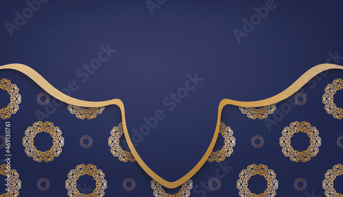 Dark blue banner template with luxurious gold ornaments and place for your text