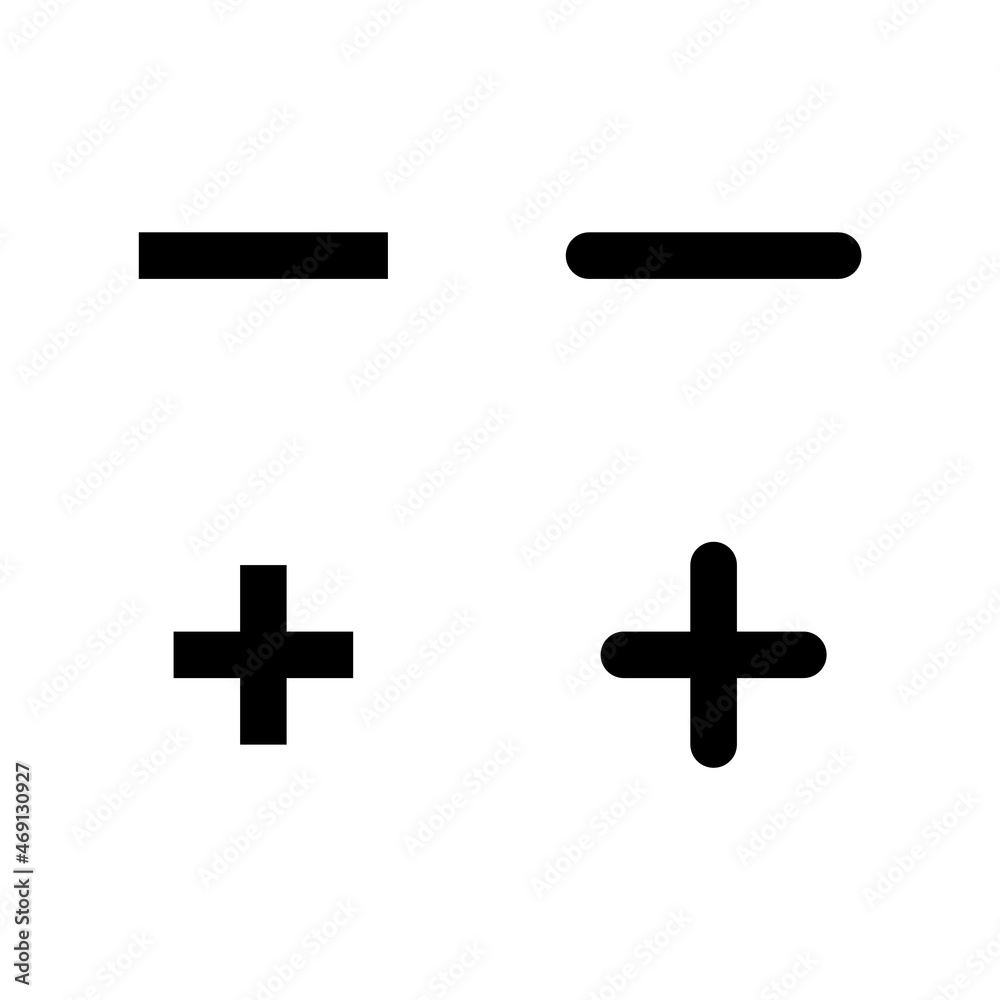 Set of plus and minus mathematics symbol, education maths icon, web element vector illustration design, finance sign Set of plus and minus mathematics symbol, education maths icon, web element vector illustration design, finance sign