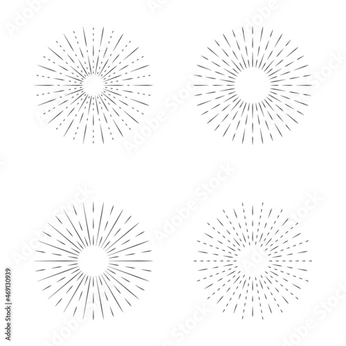 Set of sunburst line icon isolated, collection of summer web banner, retro circle design, vector illustration