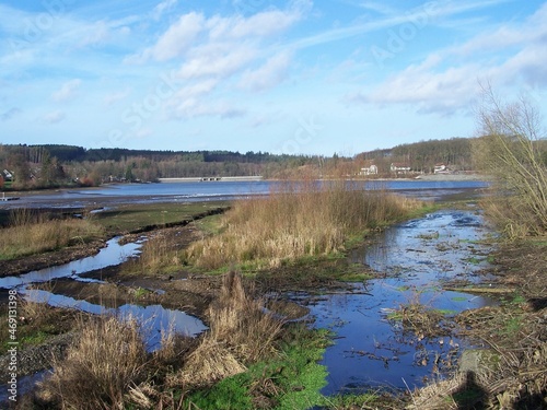 Estuary of the Sorpe in the dam of the Sorpe lake, Sauerland, North Rhine-Westphalia, Germany